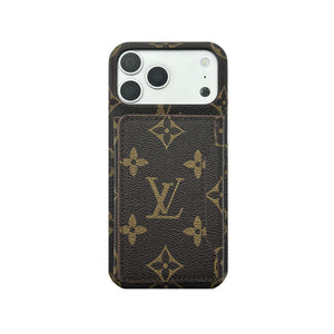 Luxury Leather Monogram iPhone Case With Magnetic Wallet Small Printing For iPhone 17 Series-RCLV079 - Runycase
