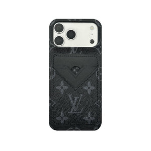Luxury Leather Monogram iPhone Case With Magnetic Card Holder Big Printing For iPhone 17 Series-RCLV072 - Runycase