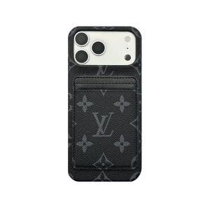 Stylish Leather Monogram iPhone Case With Magnetic Card Holder Big Printing For iPhone 17 Series-RCLV075 - Runycase