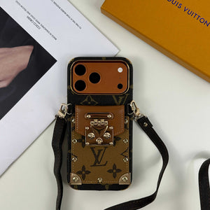 Refined leather Monogram iPhone Case With Wallet And Crossbody Strap For iPhone 17 Series Brown-RCLV138