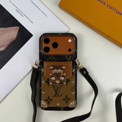 Refined leather Monogram iPhone Case With Wallet And Crossbody Strap For iPhone 17 Series Brown-RCLV138