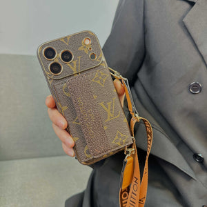Leather Monogram iPhone Case With Wallet And Crossbody Strap For iPhone 17 Series-RCLV136