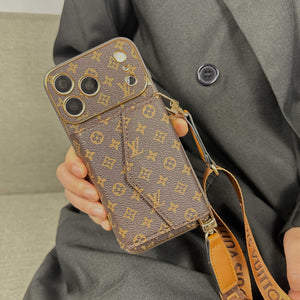 Classic Leather Monogram iPhone Case With Wallet And Crossbody Strap For iPhone 17 Series-RCLV141