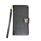 Leather Folio Monogram iPhone Case With Card Holder And Strap Black-RCLV173