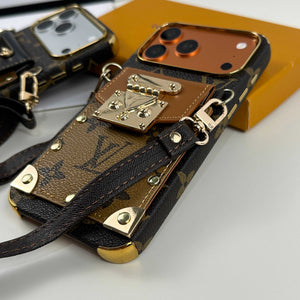 Refined leather Monogram iPhone Case With Wallet And Crossbody Strap For iPhone 17 Series Brown-RCLV138
