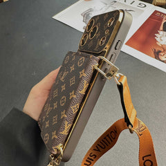 Classic Leather Monogram iPhone Case With Wallet And Crossbody Strap For iPhone 17 Series-RCLV141