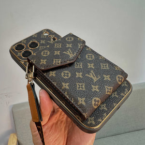 High-quality Leather Monogram iPhone Case With Wallet And Crossbody Strap For iPhone 17 Series-RCLV142