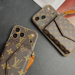 Classic Leather Monogram iPhone Case With Wallet And Crossbody Strap For iPhone 17 Series-RCLV141