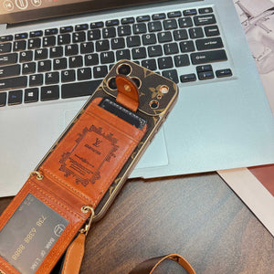 Refined Leather Monogram iPhone Case With Wallet And Crossbody Strap For iPhone 17 Series-RCLV133