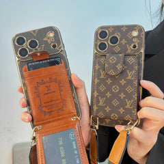 Refined Leather Monogram iPhone Case With Wallet And Crossbody Strap For iPhone 17 Series-RCLV133