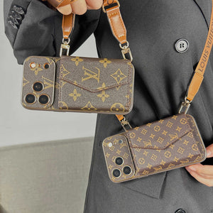 Classic Leather Monogram iPhone Case With Wallet And Crossbody Strap For iPhone 17 Series-RCLV141