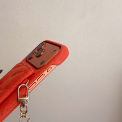 Coque portefeuille en cuir texturé pour iPhone CC avec dragonne orange pour iPhone série 17 - RCCC160