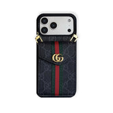 Classic Leather GG iPhone Case With Card Holder And Strap Black-RCGG149
