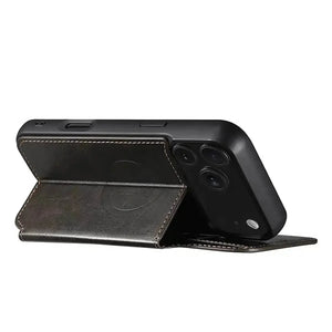 Black leather phone case with integrated card holder. - Runycase