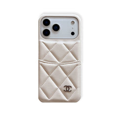 Étui iPhone en cuir de luxe avec porte-cartes blanc pour iPhone 17 Series-RCCC158