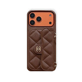 Textured Leather CC iPhone Case With Wallet And Wrist Strap Brown For iPhone 17 Series-RCCC161