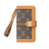 Leather Leather Flip Monogram Phone Case With Card Holder And Strap Big Printing -RCLV172