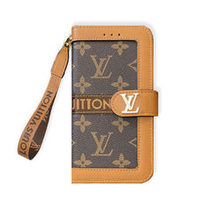 Étui portefeuille en cuir pour téléphone, avec porte-cartes, dragonne et grand imprimé monogramme - RCLV172