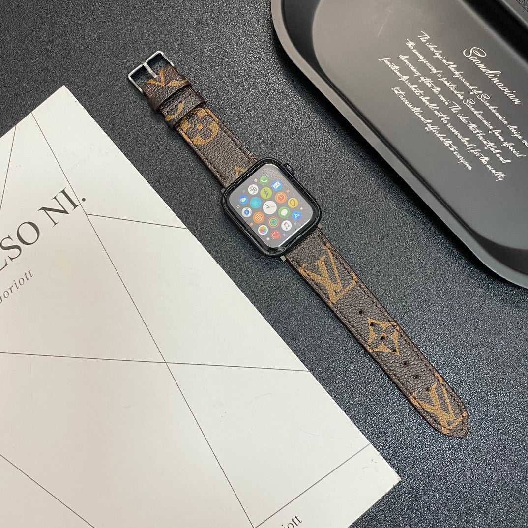 Refined Leather Monogram Apple Watch Band Big Printing-RCLV109 - Runycase