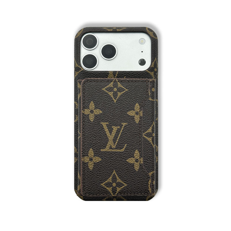 Premium Leather Monogram iPhone Case With Magnetic Wallet Big Printing For iPhone 17 Series-RCLV078 - Runycase
