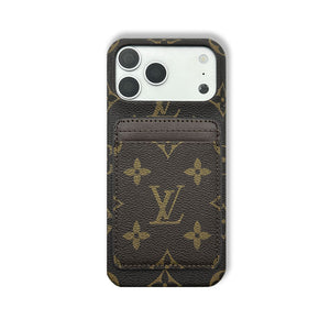 Stylish Leather Monogram iPhone Case With Magnetic Card Holder Big Printing For iPhone 17 Series-RCLV075 - Runycase