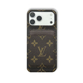 Stylish Leather Monogram iPhone Case With Magnetic Card Holder Big Printing For iPhone 17 Series-RCLV075 - Runycase