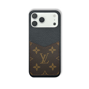 Elegant Leather Monogram iPhone Case With Card Holder Big Printing For iPhone 17 Series-RCLV081 - Runycase