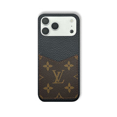 Elegant Leather Monogram iPhone Case With Card Holder Big Printing For iPhone 17 Series-RCLV081 - Runycase
