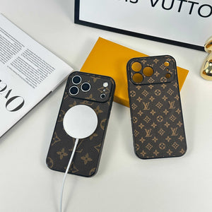 Monogram Refined Leather Magnetic iPhone Case(Compatible With Magsafe)For iPhone 17 Series-RCLV064 - Runycase