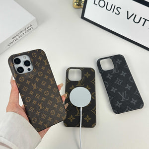Monogram Leather Magnetic iPhone Case(Compatible With Magsafe)Small Printing -RCLV037 - Runycase