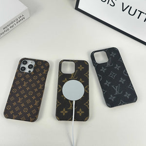 Monogram Leather Magnetic iPhone Case(Compatible With Magsafe)Small Printing -RCLV037 - Runycase