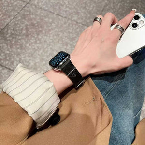 Classic Leather PR Apple Watch Band Black Printing-RCPR112 - Runycase