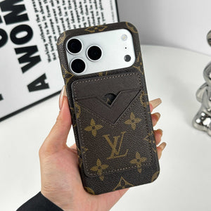 Luxury Leather Monogram iPhone Case With Magnetic Card Holder Big Printing For iPhone 17 Series-RCLV072 - Runycase