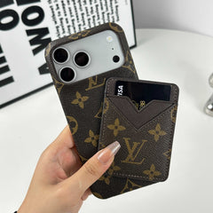 Luxury Leather Monogram iPhone Case With Magnetic Card Holder Big Printing For iPhone 17 Series-RCLV072 - Runycase
