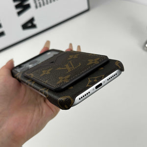 Luxury Leather Monogram iPhone Case With Magnetic Card Holder Big Printing For iPhone 17 Series-RCLV072 - Runycase