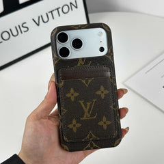 Stylish Leather Monogram iPhone Case With Magnetic Card Holder Big Printing For iPhone 17 Series-RCLV075 - Runycase