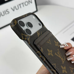 Stylish Leather Monogram iPhone Case With Magnetic Card Holder Big Printing For iPhone 17 Series-RCLV075 - Runycase