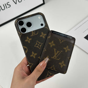 Stylish Leather Monogram iPhone Case With Magnetic Card Holder Big Printing For iPhone 17 Series-RCLV075 - Runycase