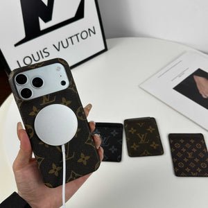 Stylish Leather Monogram iPhone Case With Magnetic Card Holder Big Printing For iPhone 17 Series-RCLV075 - Runycase