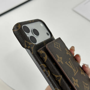 Premium Leather Monogram iPhone Case With Magnetic Wallet Big Printing For iPhone 17 Series-RCLV078 - Runycase