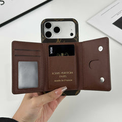 Premium Leather Monogram iPhone Case With Magnetic Wallet Big Printing For iPhone 17 Series-RCLV078 - Runycase
