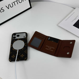 Premium Leather Monogram iPhone Case With Magnetic Wallet Big Printing For iPhone 17 Series-RCLV078 - Runycase
