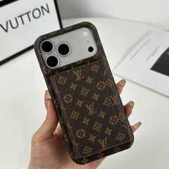 Luxury Leather Monogram iPhone Case With Magnetic Wallet Small Printing For iPhone 17 Series-RCLV079 - Runycase