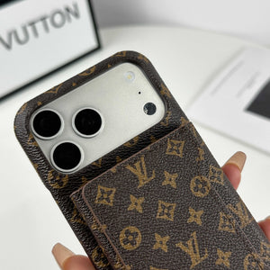 Luxury Leather Monogram iPhone Case With Magnetic Wallet Small Printing For iPhone 17 Series-RCLV079 - Runycase