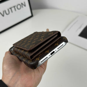Luxury Leather Monogram iPhone Case With Magnetic Wallet Small Printing For iPhone 17 Series-RCLV079 - Runycase