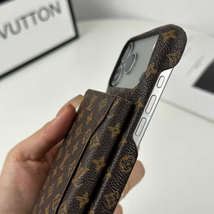 Luxury Leather Monogram iPhone Case With Magnetic Wallet Small Printing For iPhone 17 Series-RCLV079 - Runycase