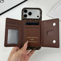 Luxury Leather Monogram iPhone Case With Magnetic Wallet Small Printing For iPhone 17 Series-RCLV079 - Runycase