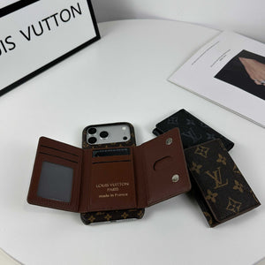 Luxury Leather Monogram iPhone Case With Magnetic Wallet Small Printing For iPhone 17 Series-RCLV079 - Runycase