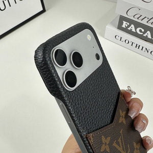 Elegant Leather Monogram iPhone Case With Card Holder Big Printing For iPhone 17 Series-RCLV081 - Runycase