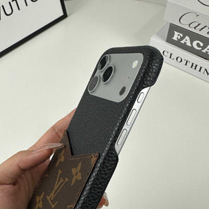 Elegant Leather Monogram iPhone Case With Card Holder Big Printing For iPhone 17 Series-RCLV081 - Runycase